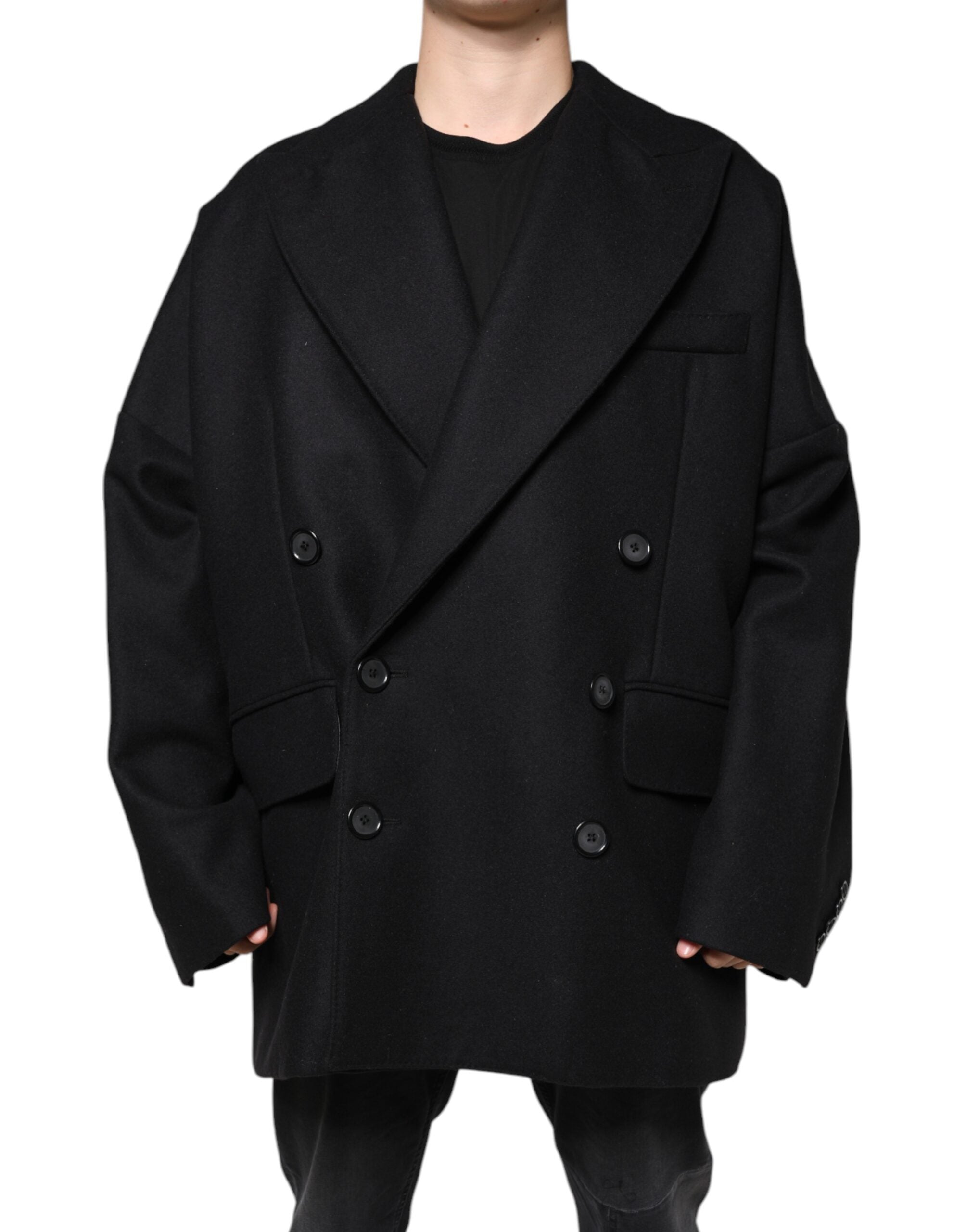 Double-Breasted Virgin Wool Coat — Black