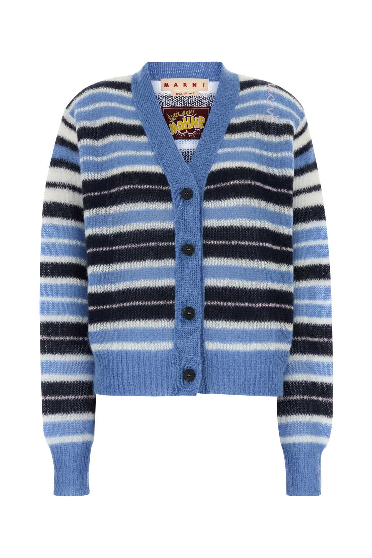 Striped Mohair Blend Cardigan — Blue