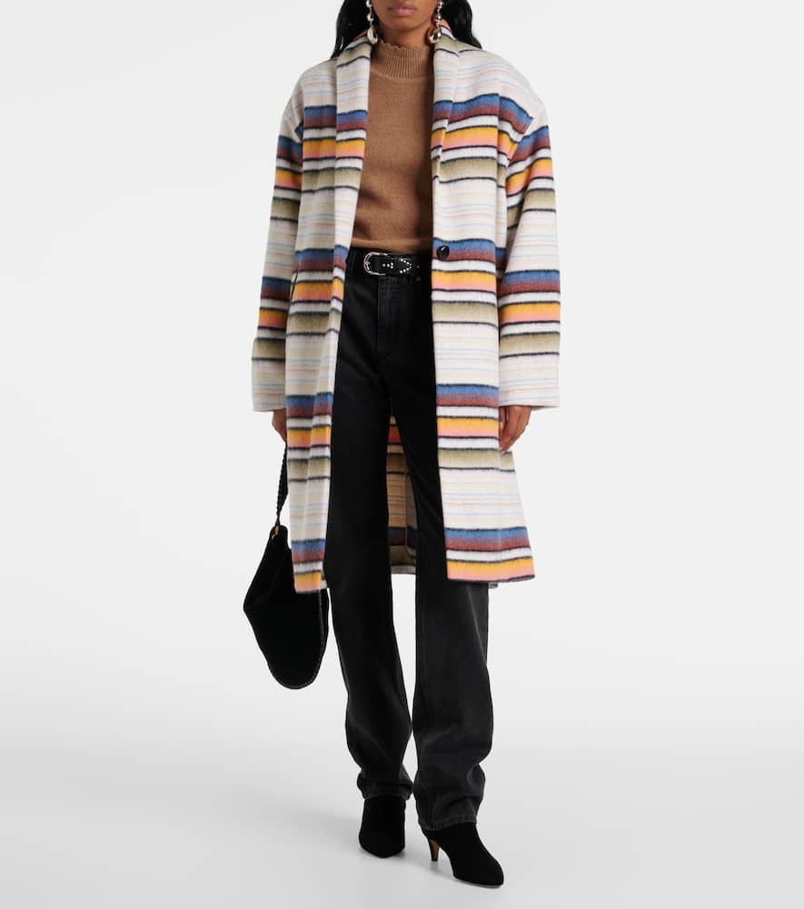 Striped wool-blend coat