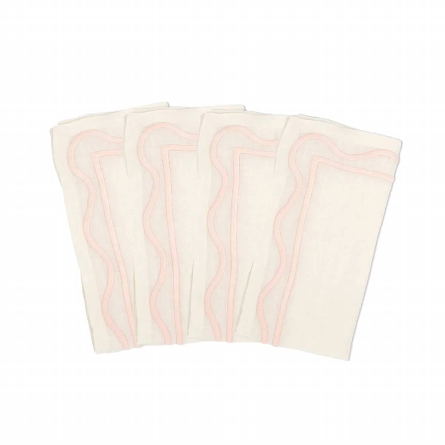 Colorblock Embroidered Linen Napkins - Set Of 4 In Soft Pink