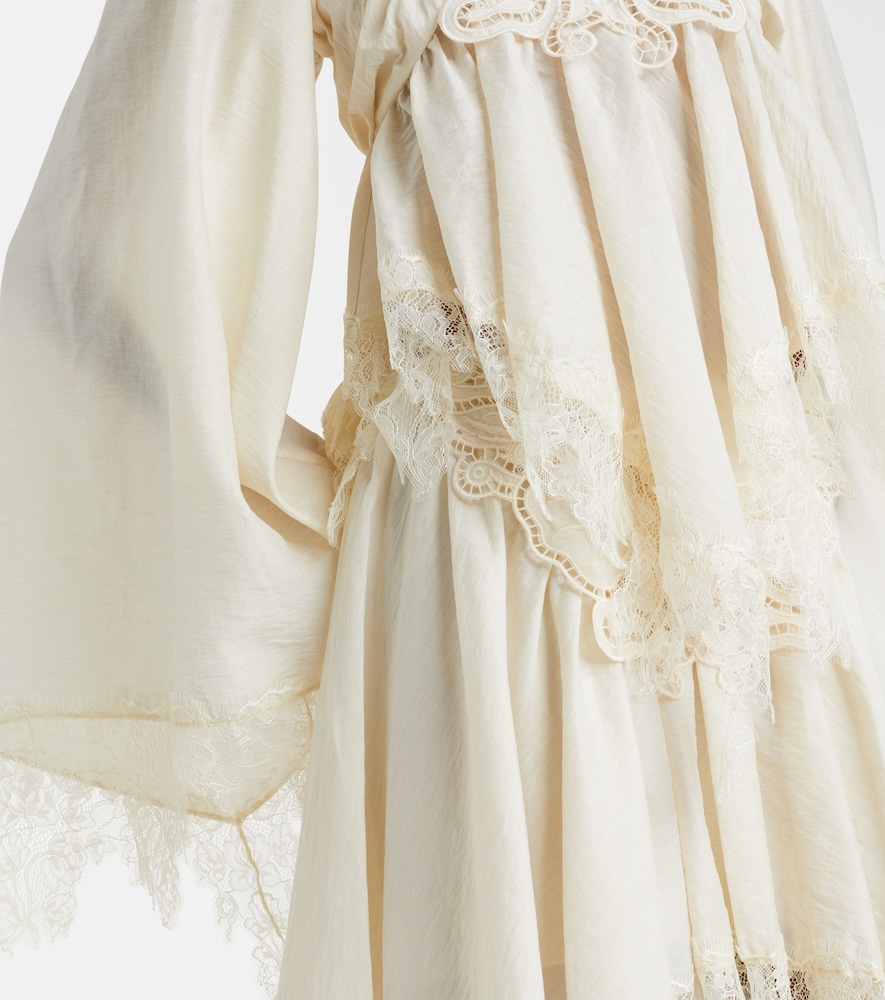 Embroidered lace-trimmed blouse