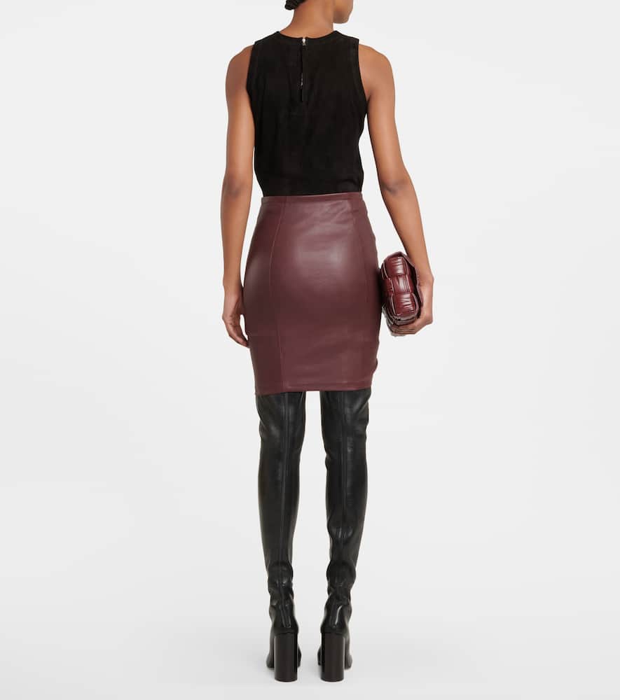 Mouna ruched leather miniskirt