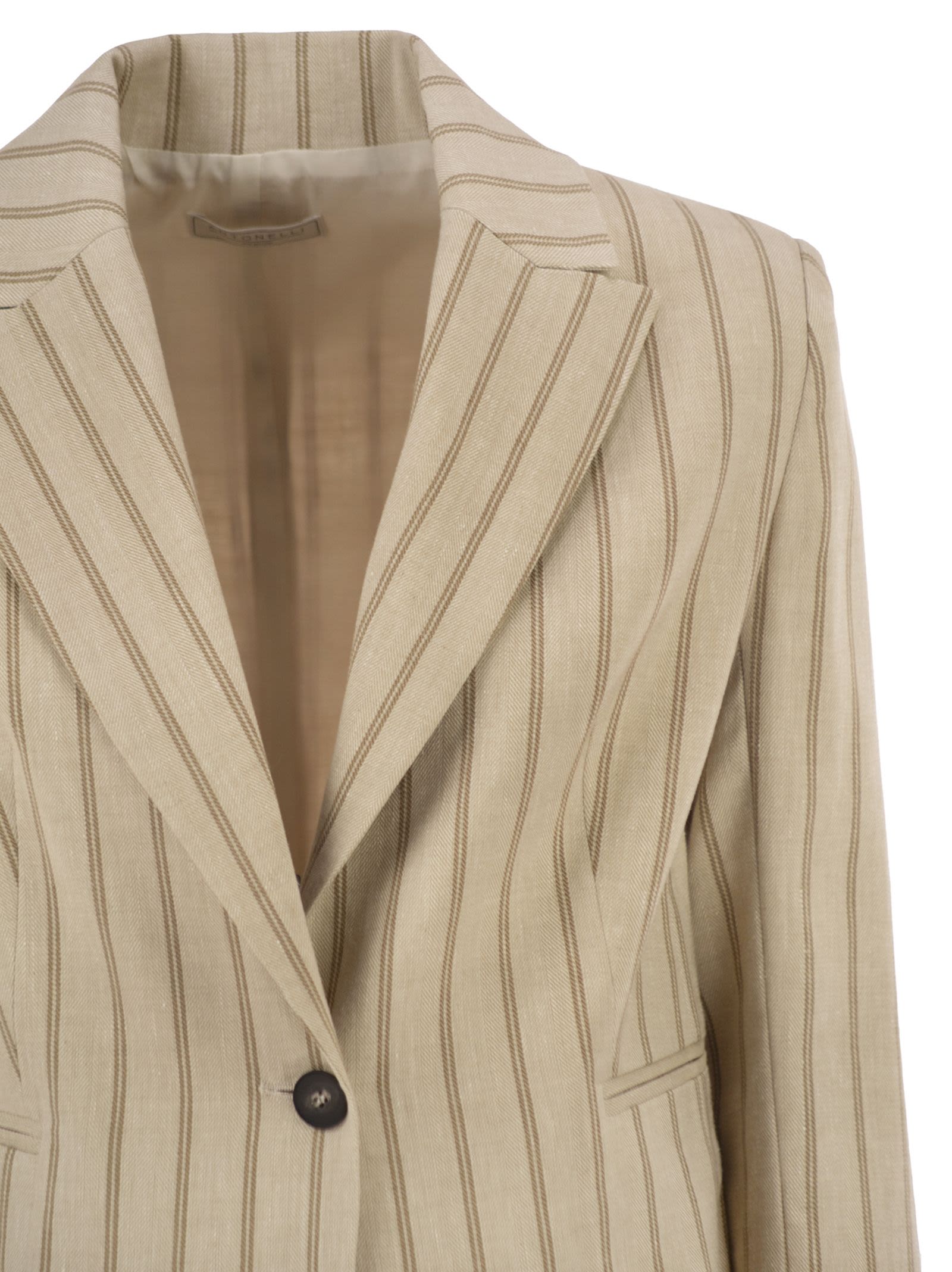 Antonelli Firenze Pinstriped Single Breasted Linen Blend Blazer