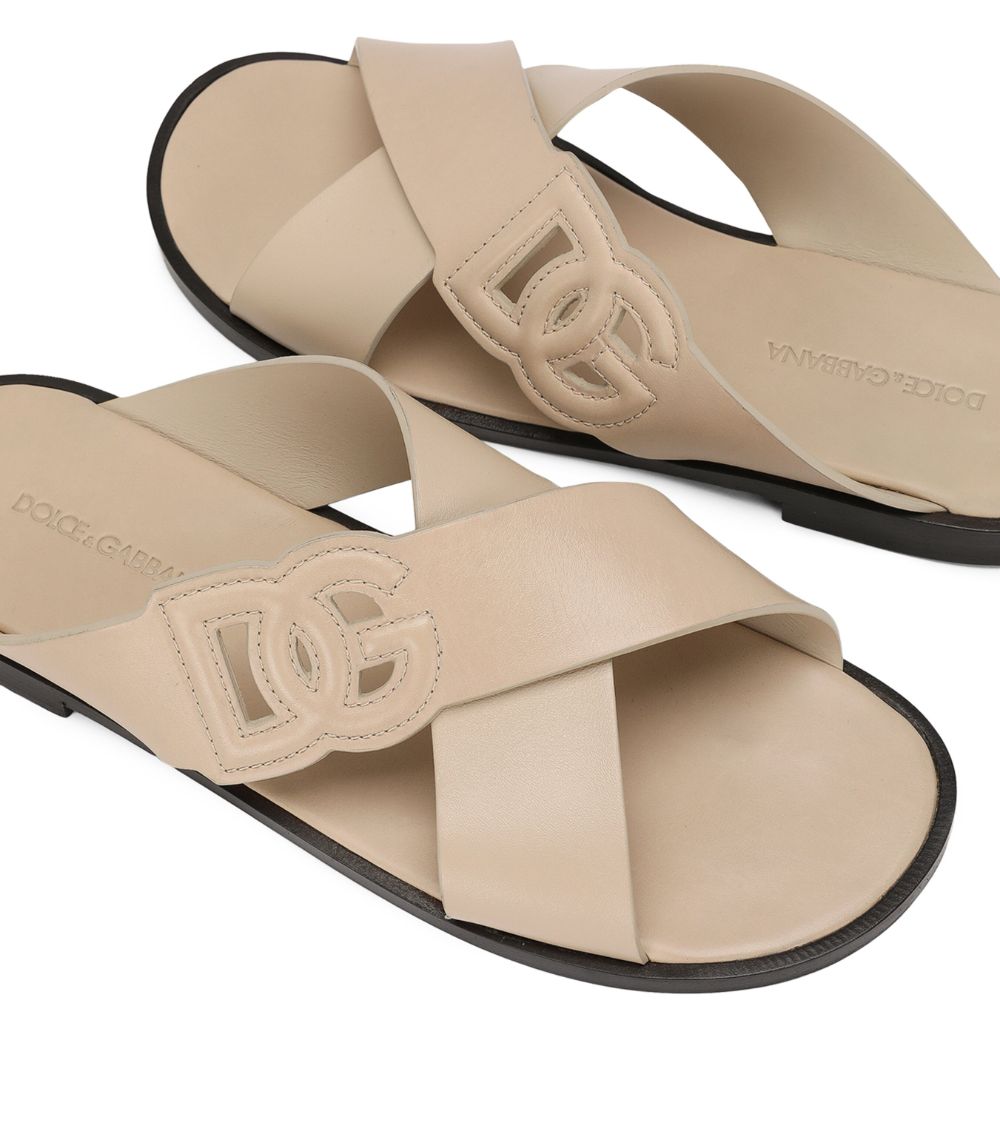 Leather Logo Cross-Over Sandals