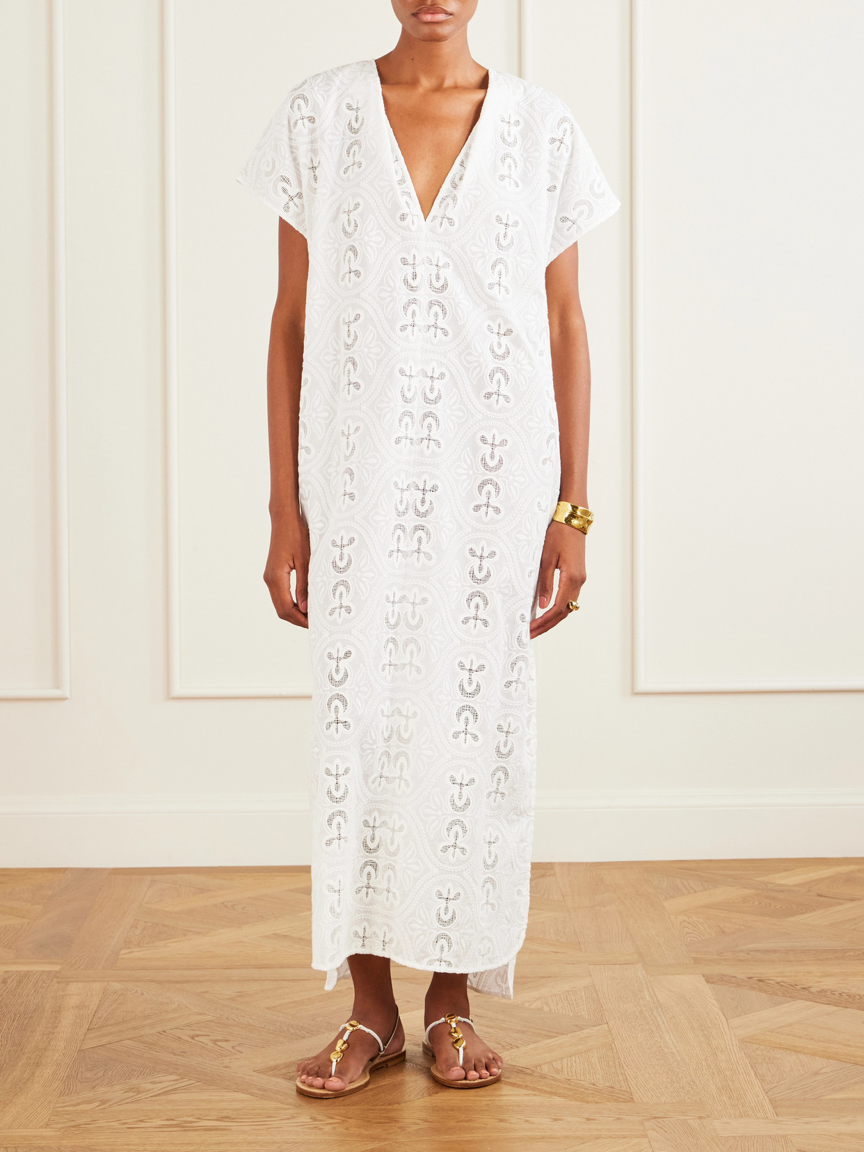 Yuna Embroidered Cotton-blend Midi Dress - White