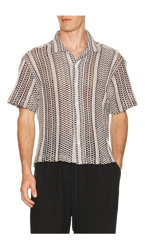 Percival Hugh Crochet Cuban Shirt in Black - Black. L also in S, XL/1X