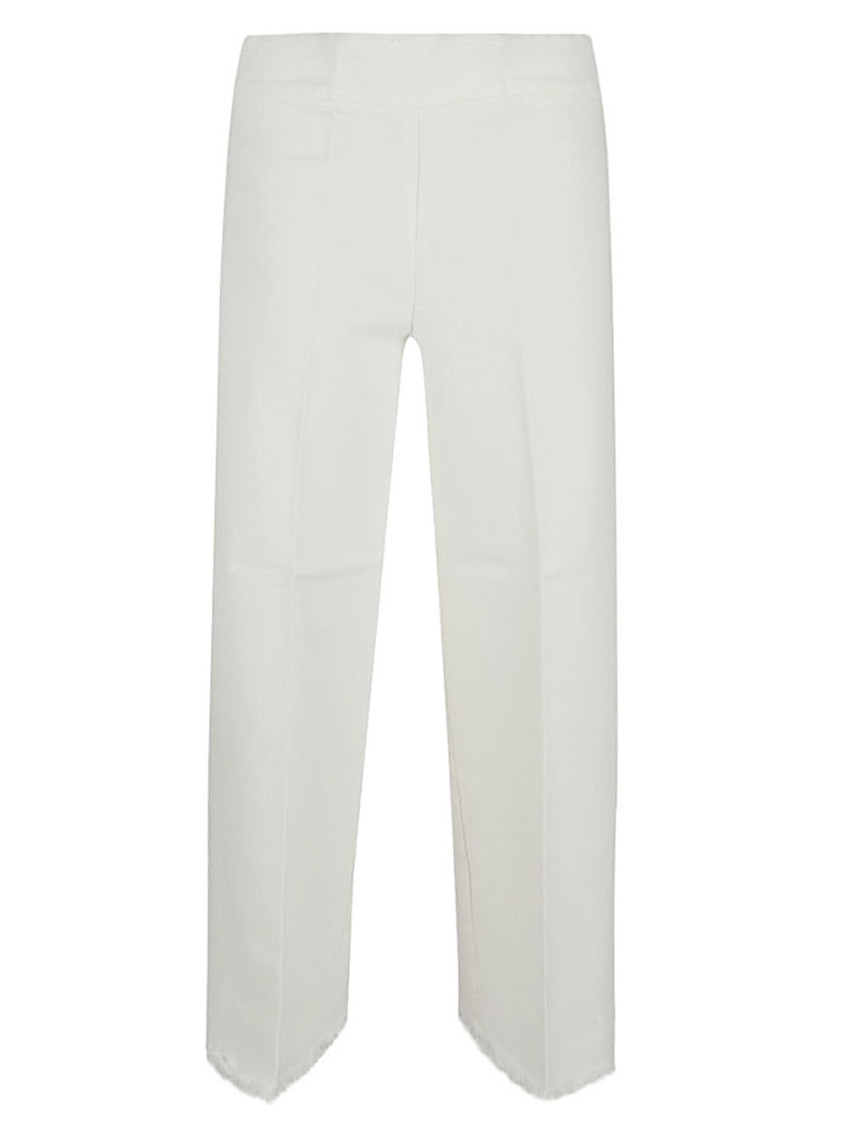 White Cropped frayed denim trousers