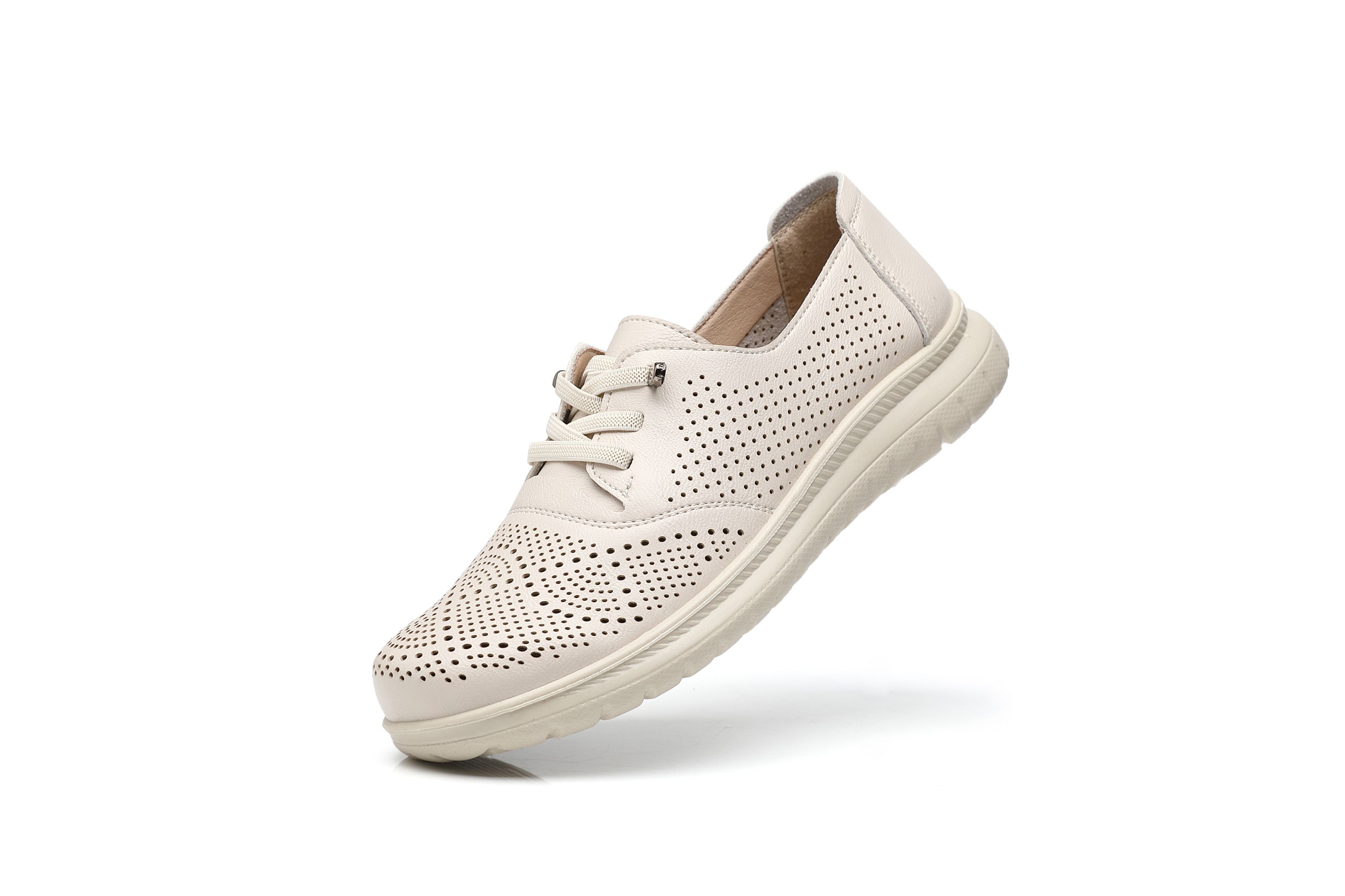 Ivachy Hollow Out Perforated Lace Up Loafers Flat Shoes In Beige
