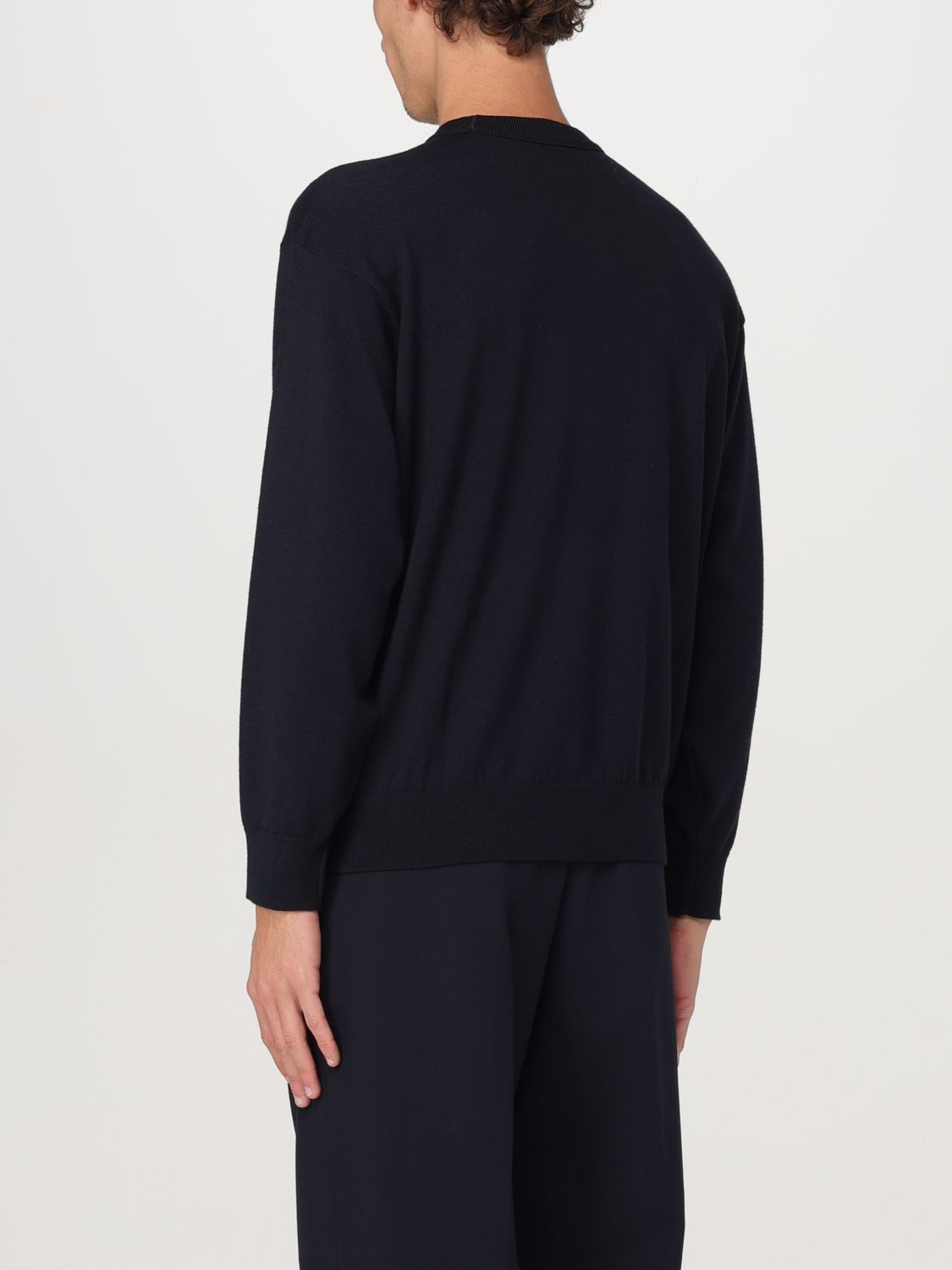 Colour-block virgin-wool jumper - Blue