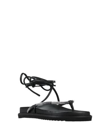 Woman Thong sandal Black Size 8 Leather, Textile fibers