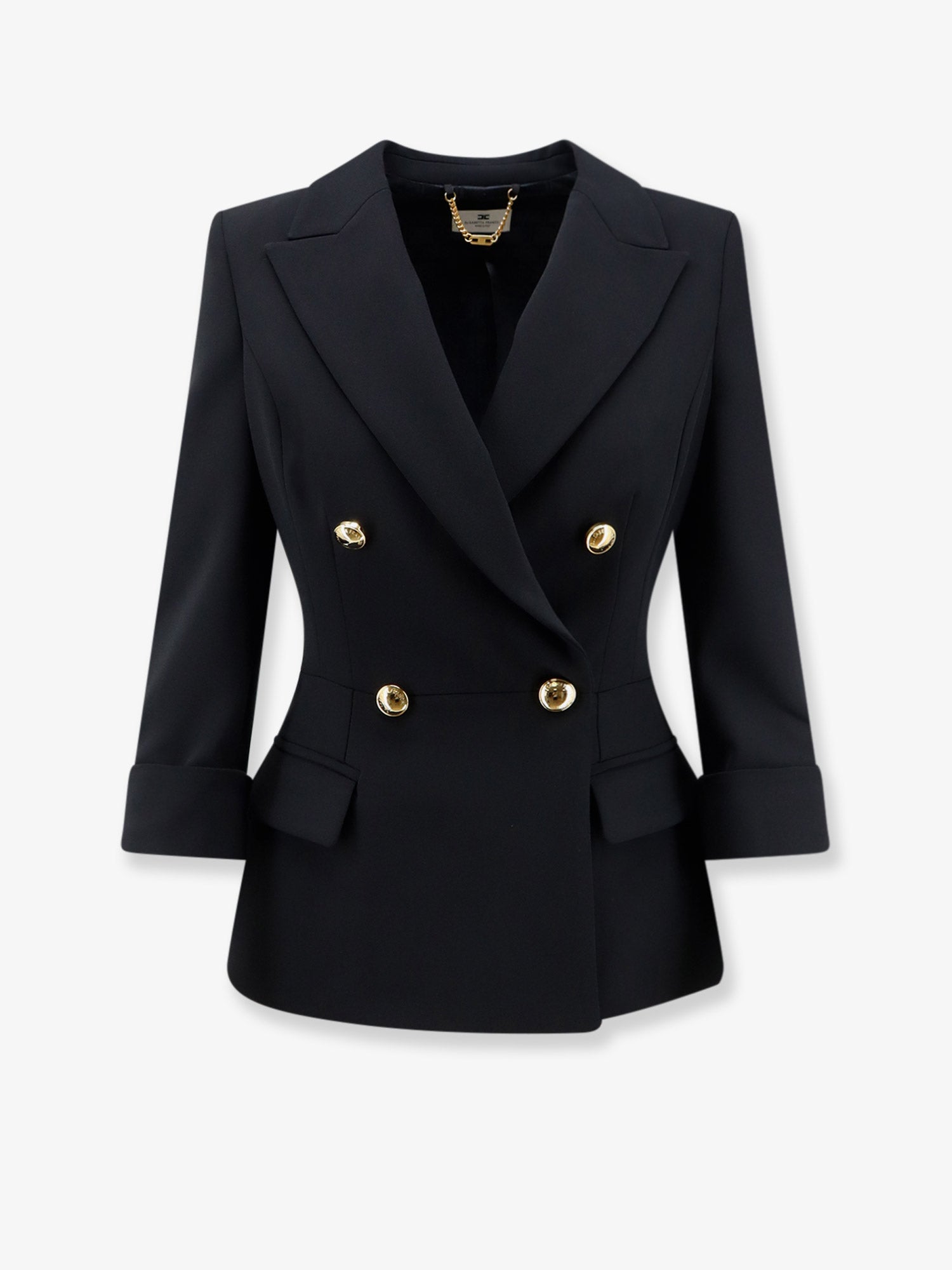 Double-Breasted Stretch Fabric Blazer — Black