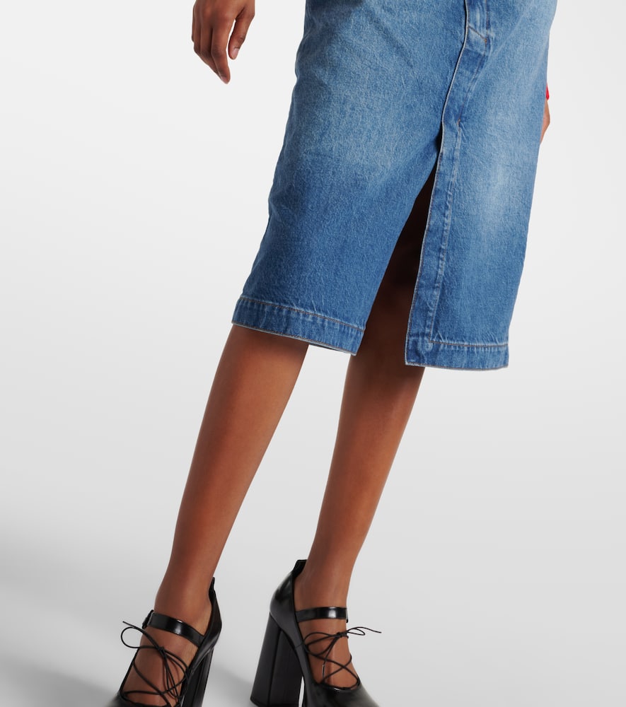 High-rise denim midi skirt
