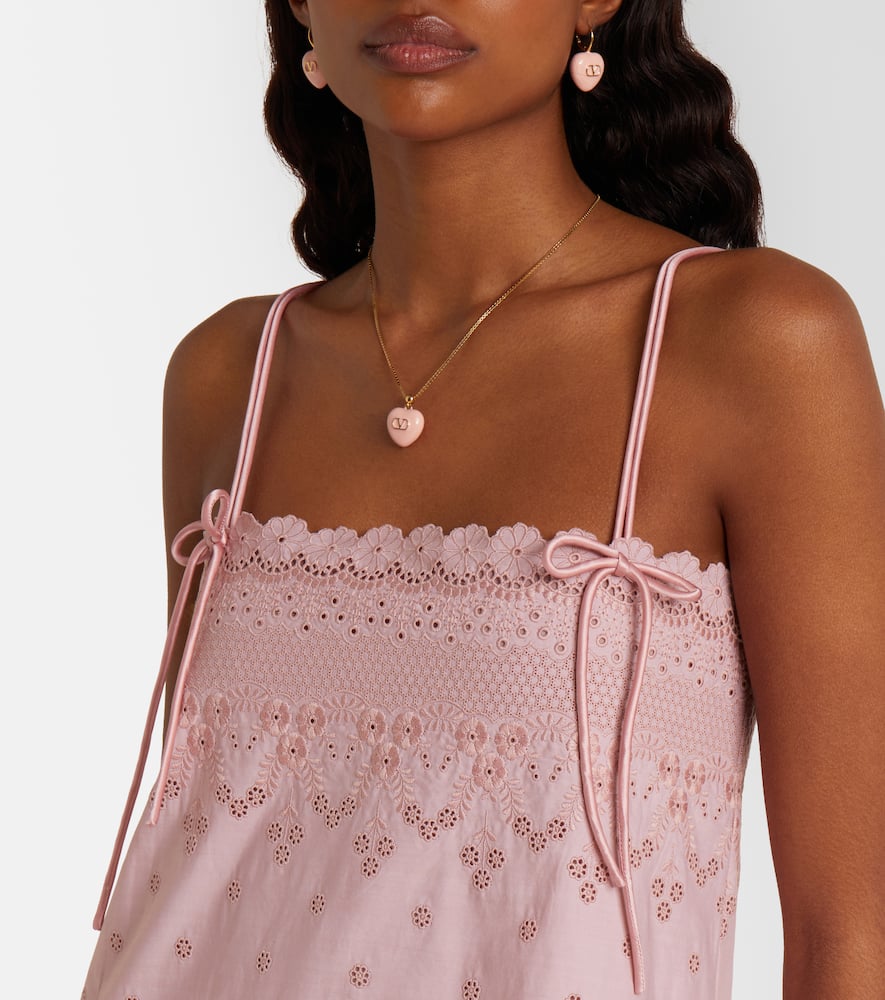 Broderie anglaise silk-trimmed cotton midi dress