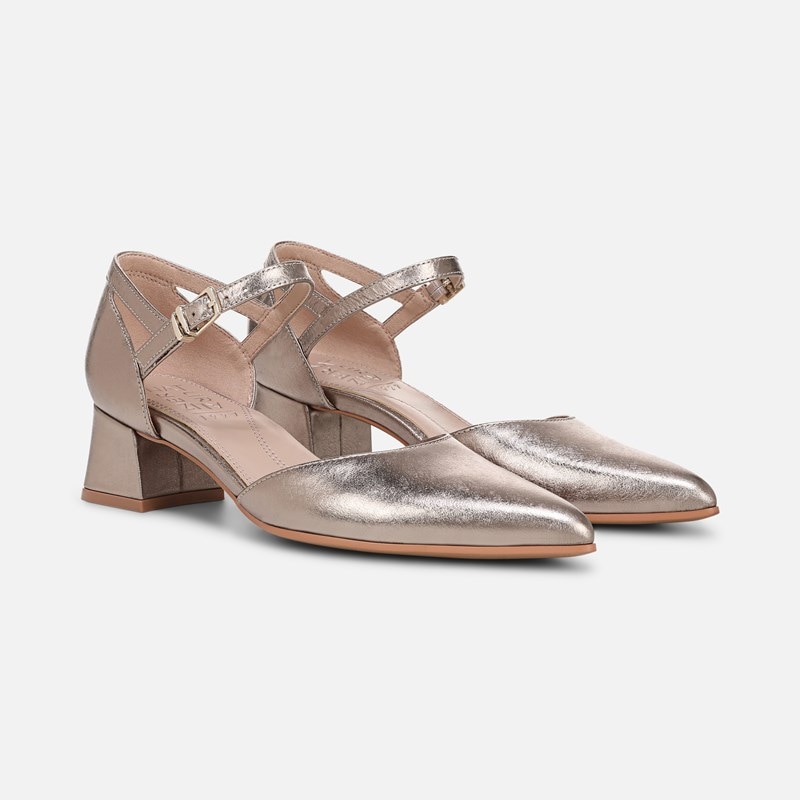 Maddox Strappy Pump Shoes, Patina Pewter Leather