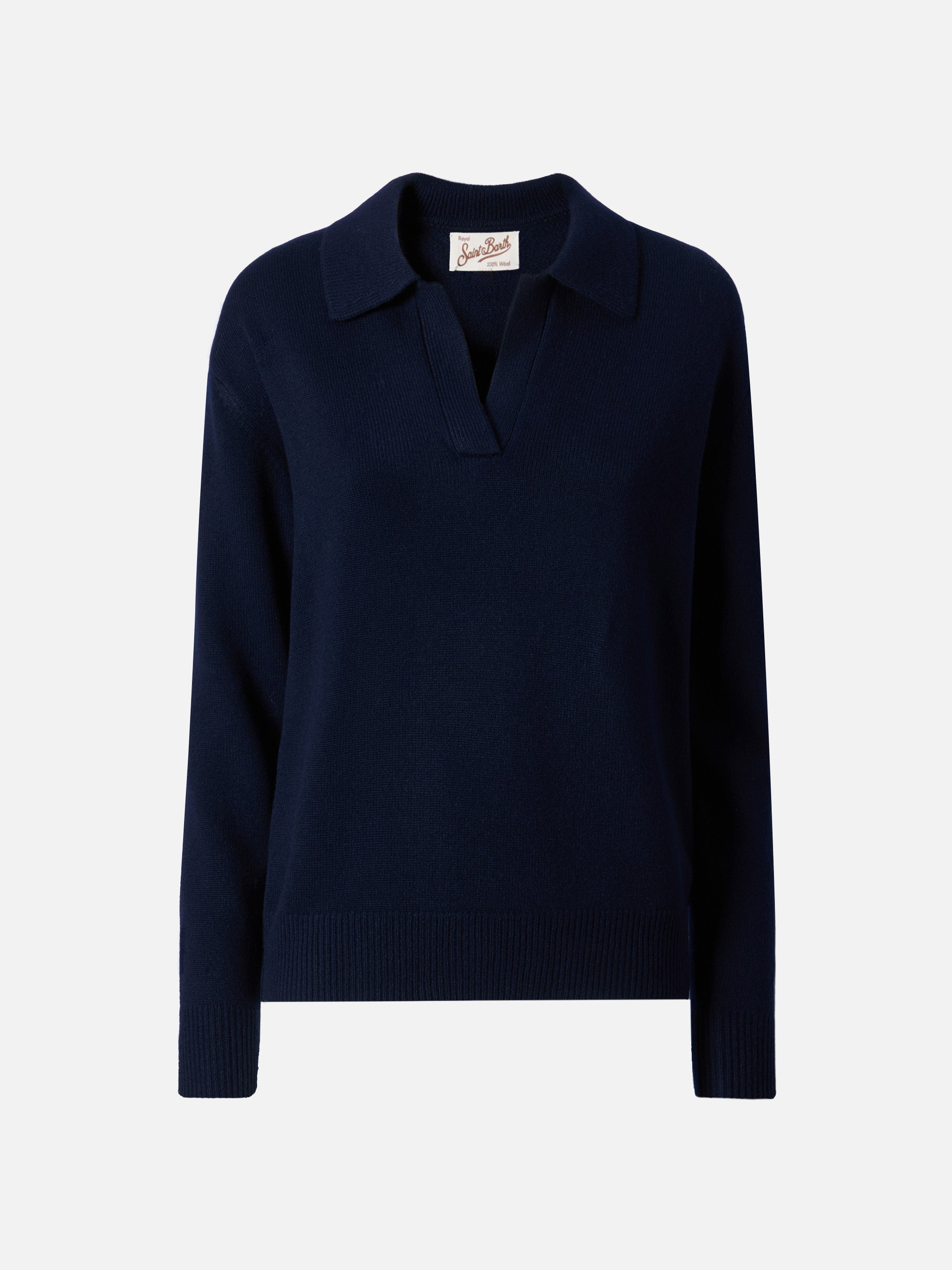 Midnight Blue Eze Wool Sweater With Polo Collar - Women