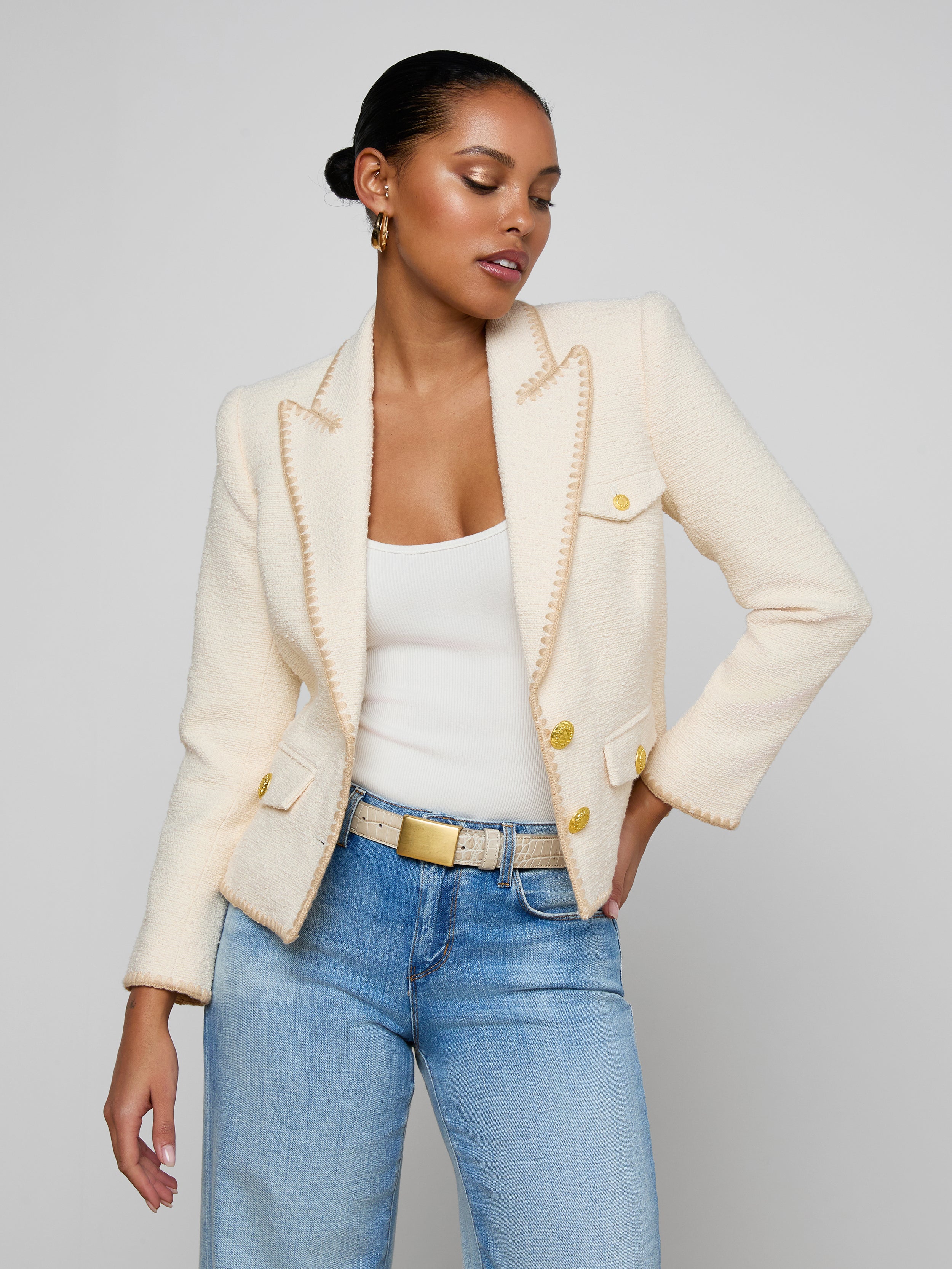 Wylla Tweed Blazer In Ecru/biscuit