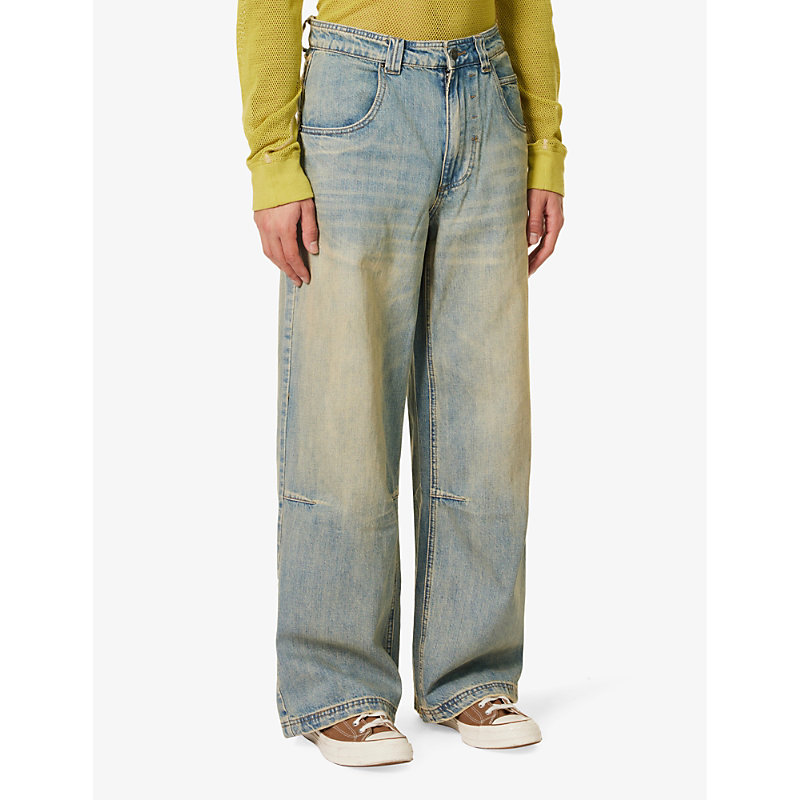 Mens Union Jack Union Jack Colossus Brand-embroidered Relaxed-fit Wide-leg Jeans