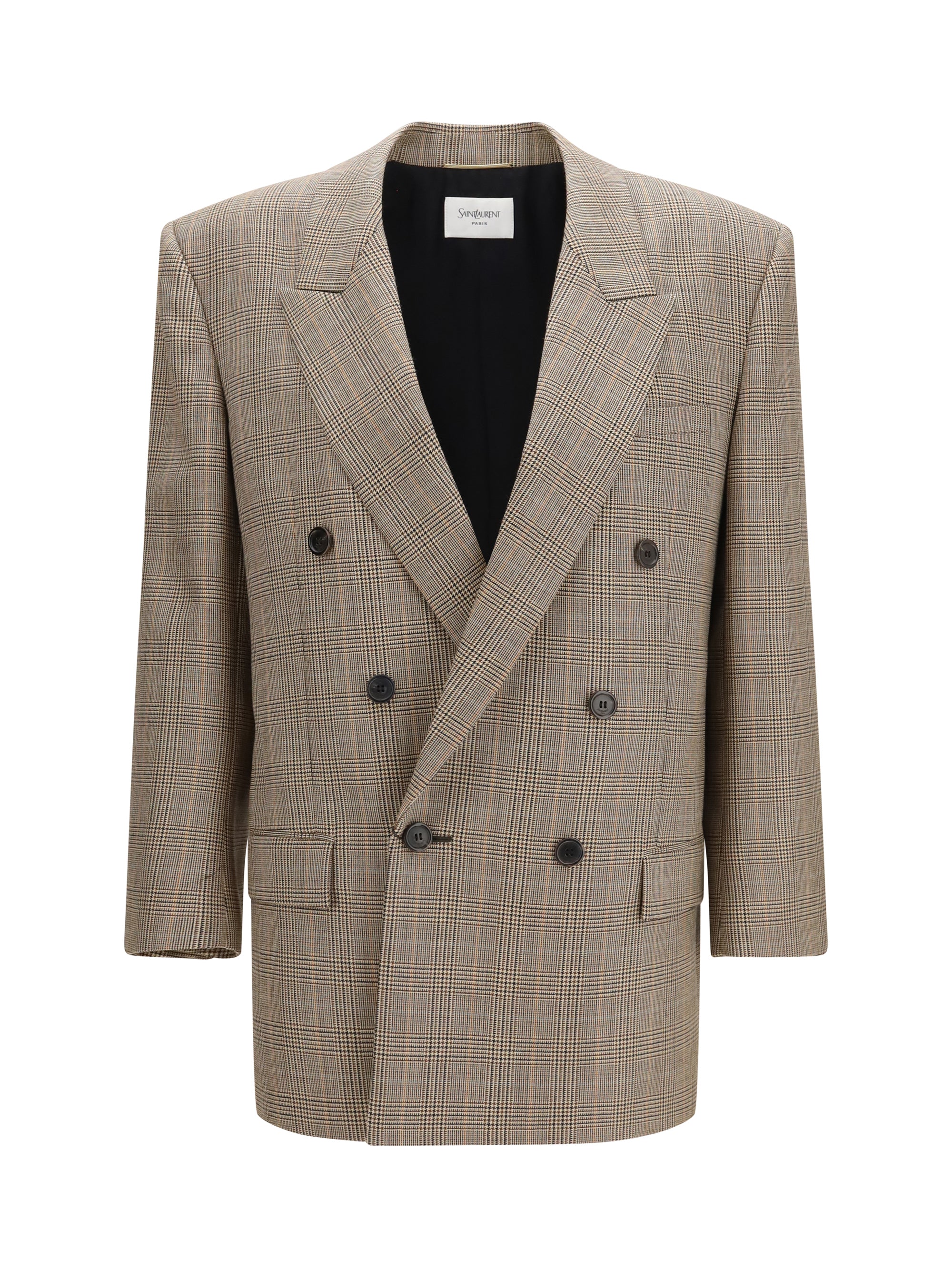 Prince of Wales Houndstooth Wool Blazer — Beige