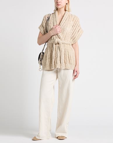 Woman Cardigan Beige Size XXL Silk, Linen, Polyamide, Polyester