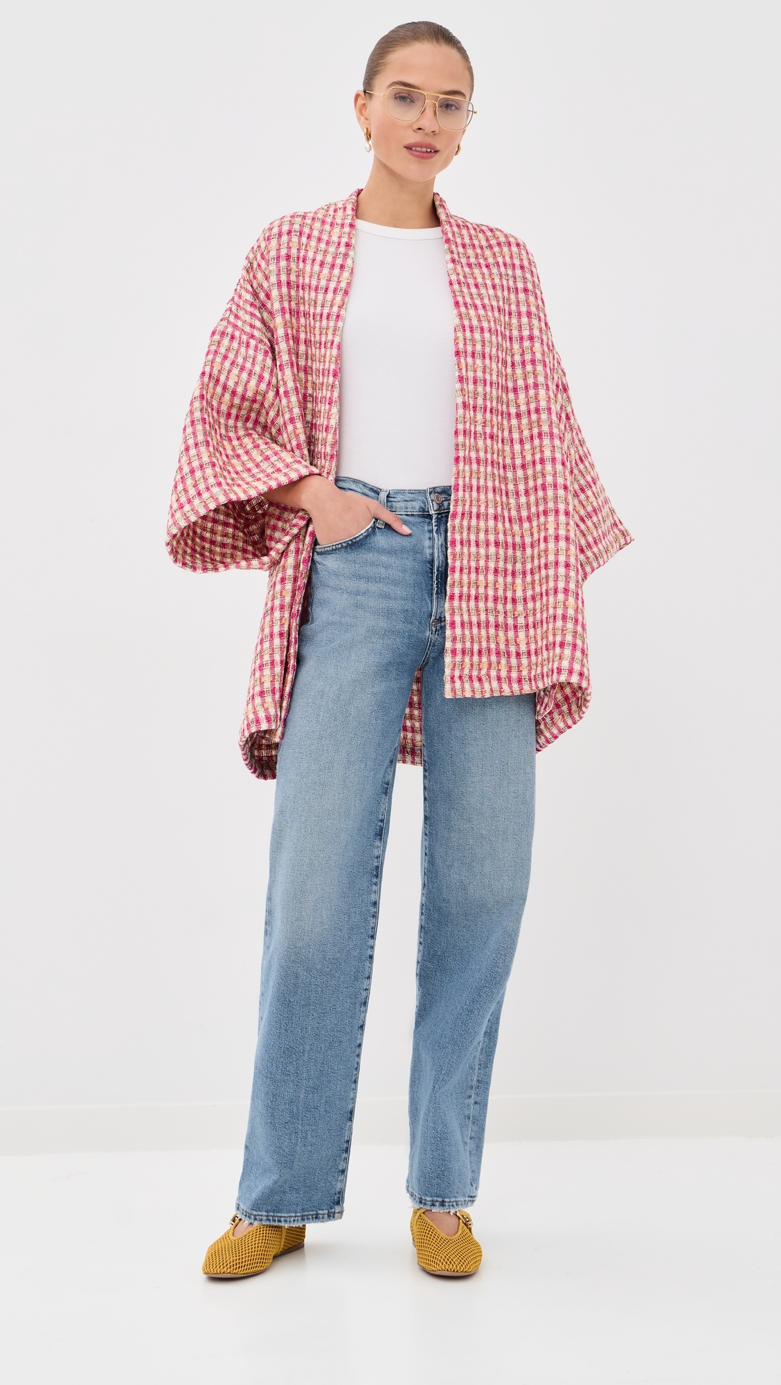 Metallic Tweed Mini Duster Pink & Tan One Size