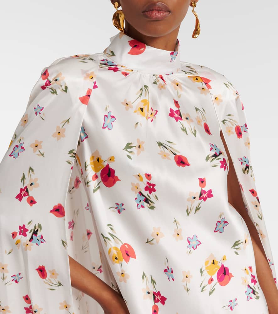 Floral caped silk maxi dress