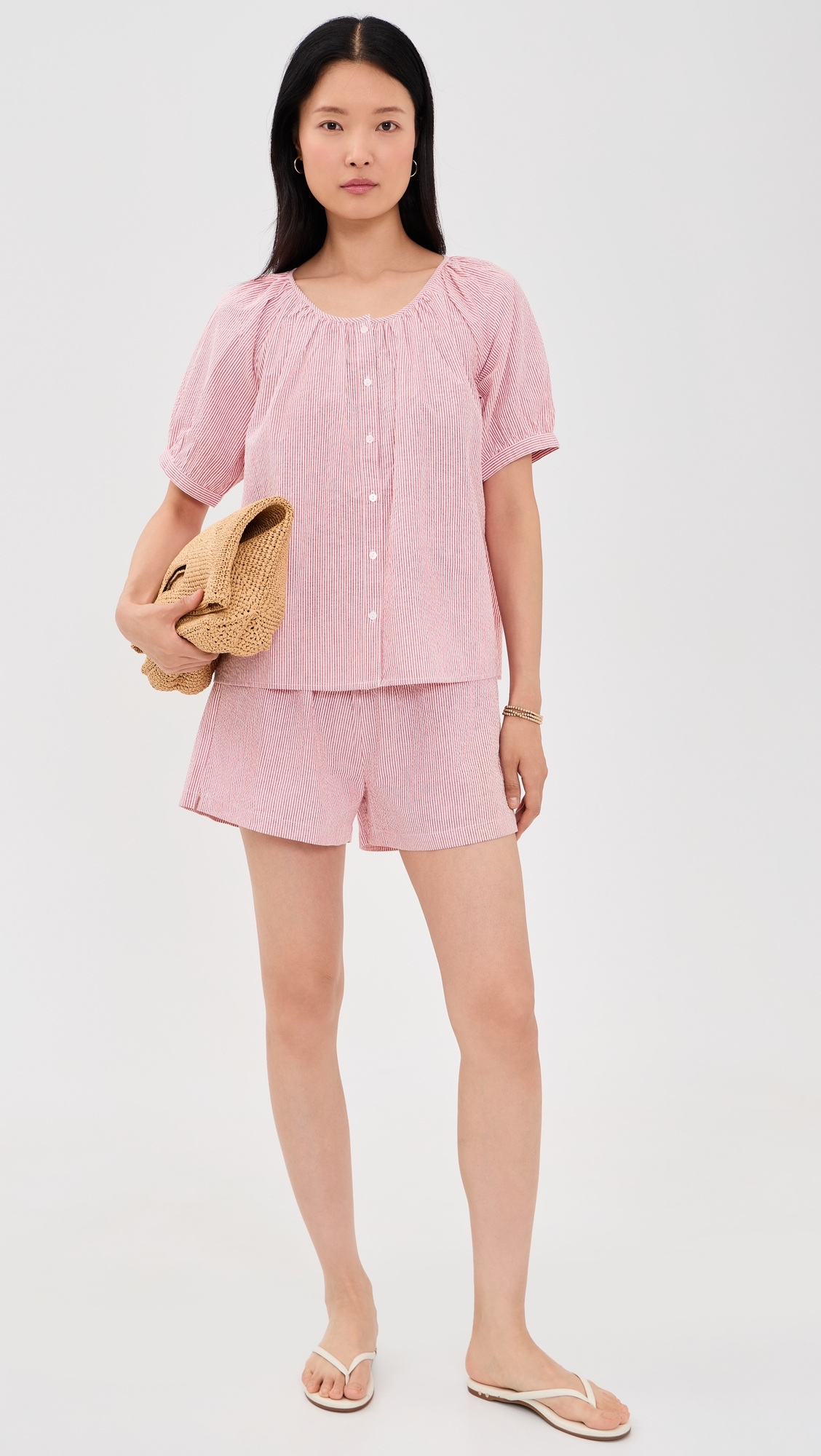 Everly Top Red/White Seersucker