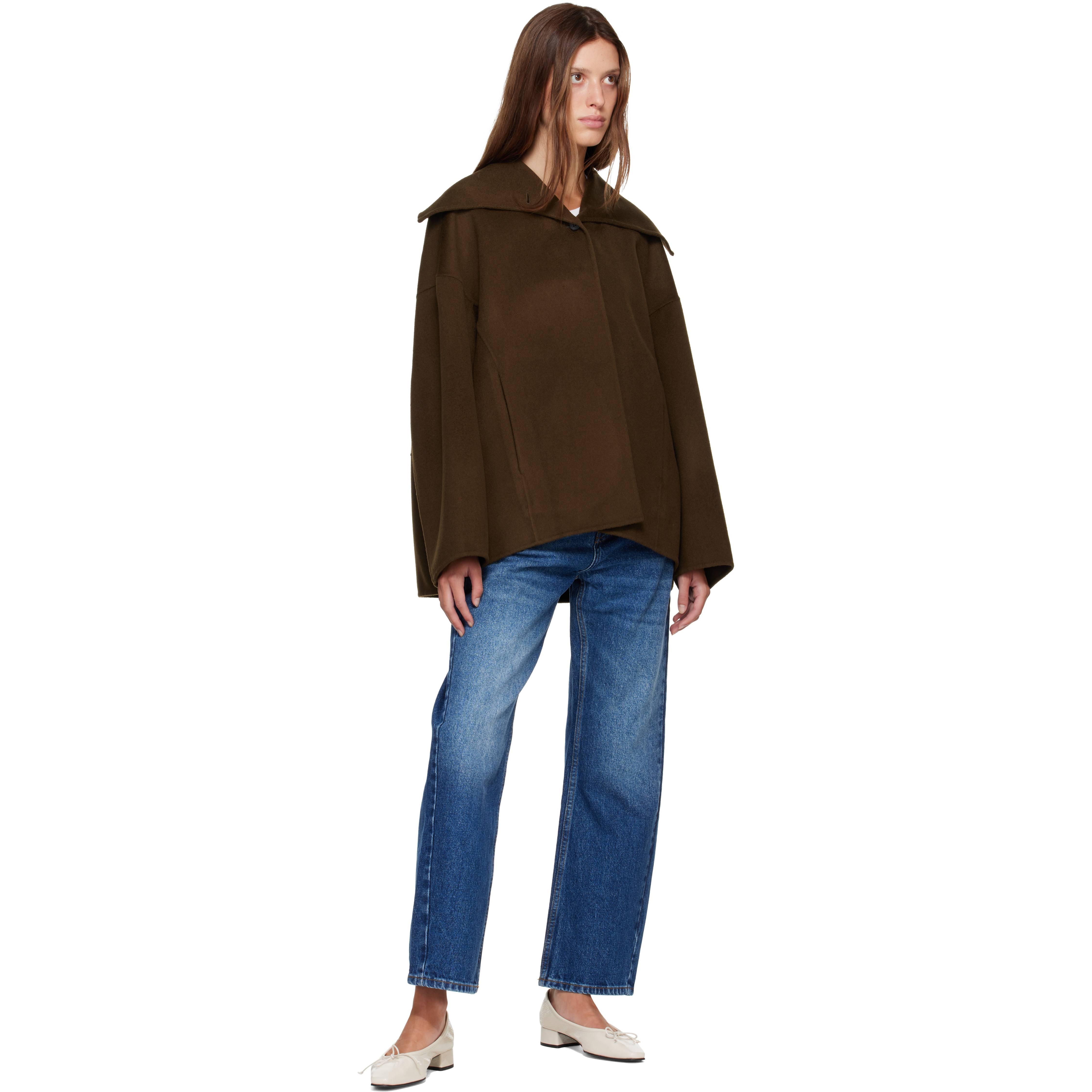 Khaki Nenka Wool Cash Sailor-Collar Jacket