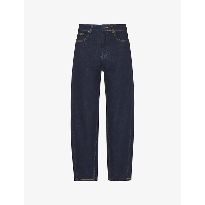 Womens Navy Barrel-leg High-rise Stretch-denim Jeans