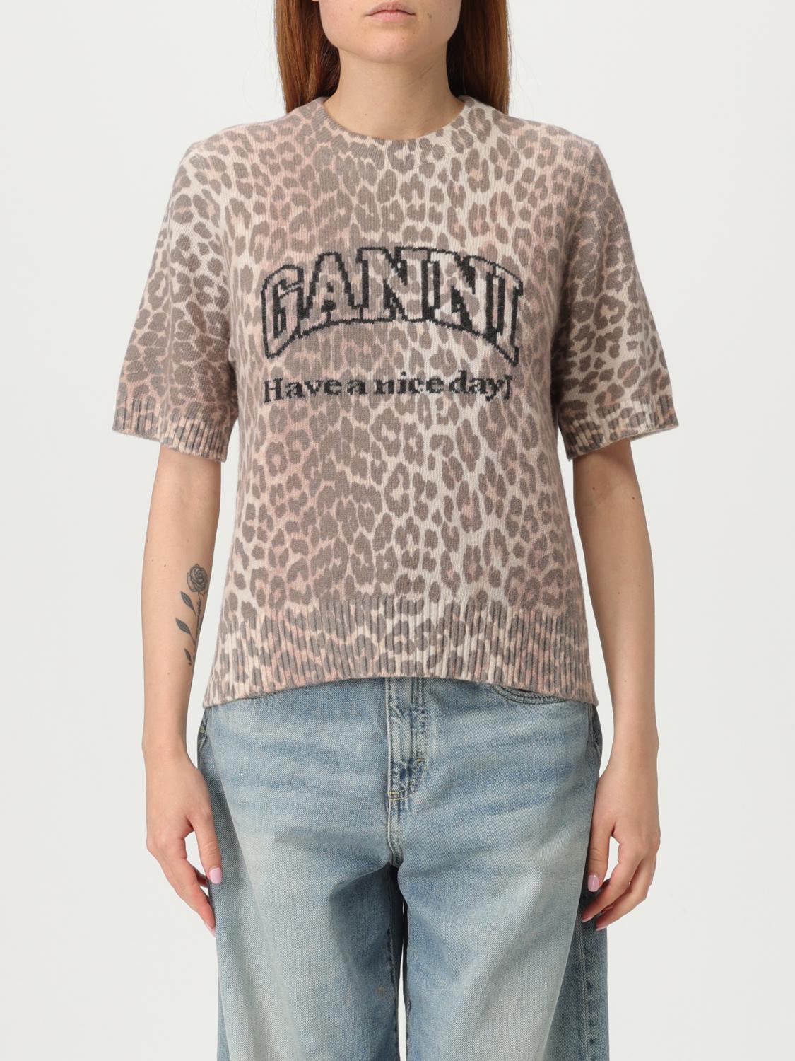 GANNI intarsia-knit logo T-shirt - Neutrals