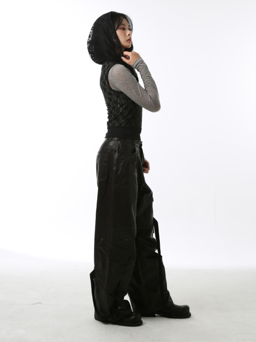 Lace sheer sleeveless hoodie