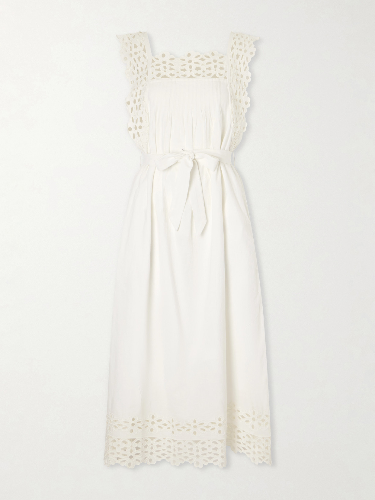 Leila Broderie Anglaise-trimmed Cotton And Linen-blend Midi Dress - White