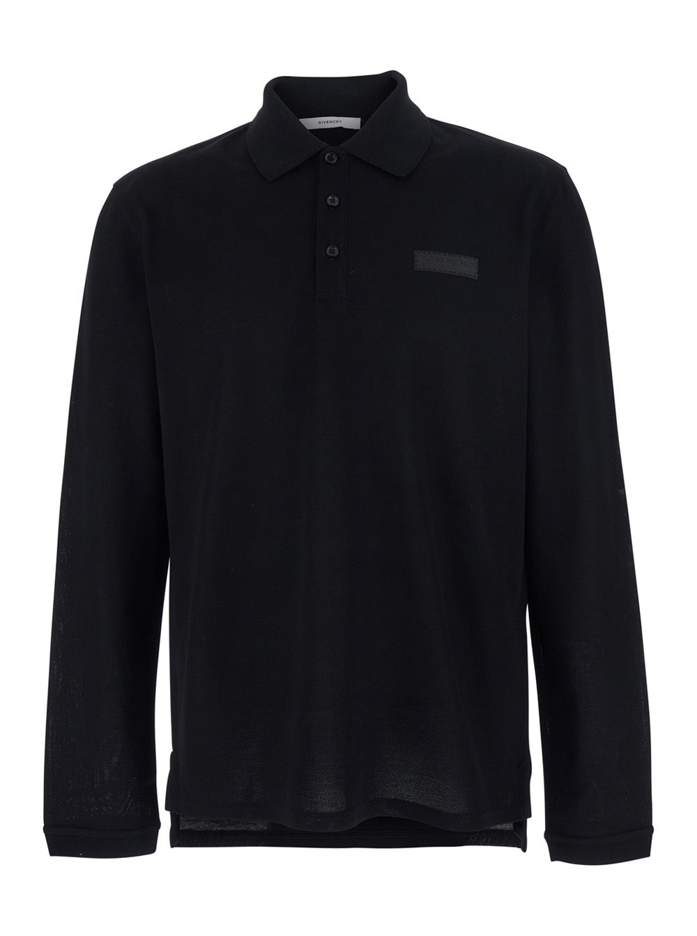 Long-Sleeve Cotton Polo Shirt — Black