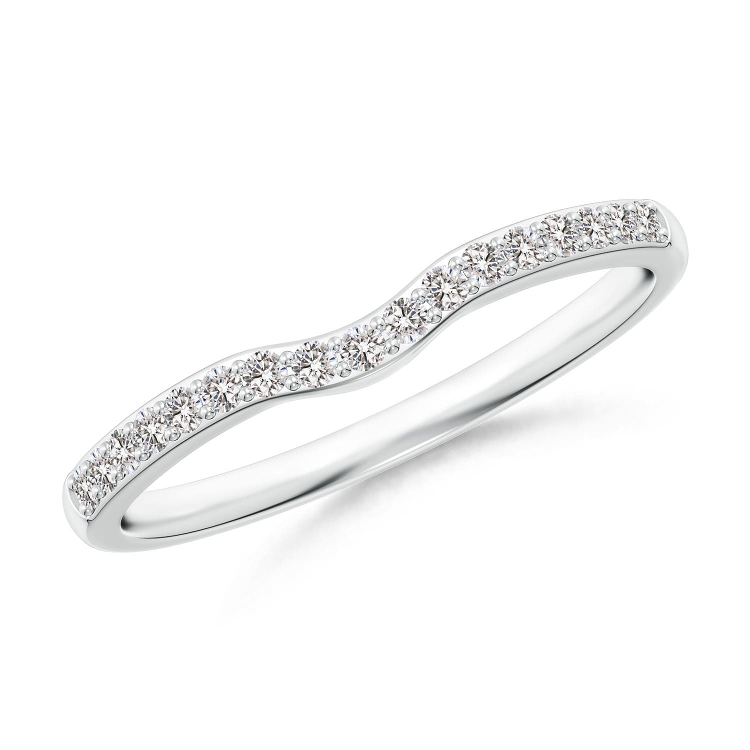 Angara 0.17 Carat Classic Diamond Half Eternity Contoured Wedding Ring in 18K White Gold