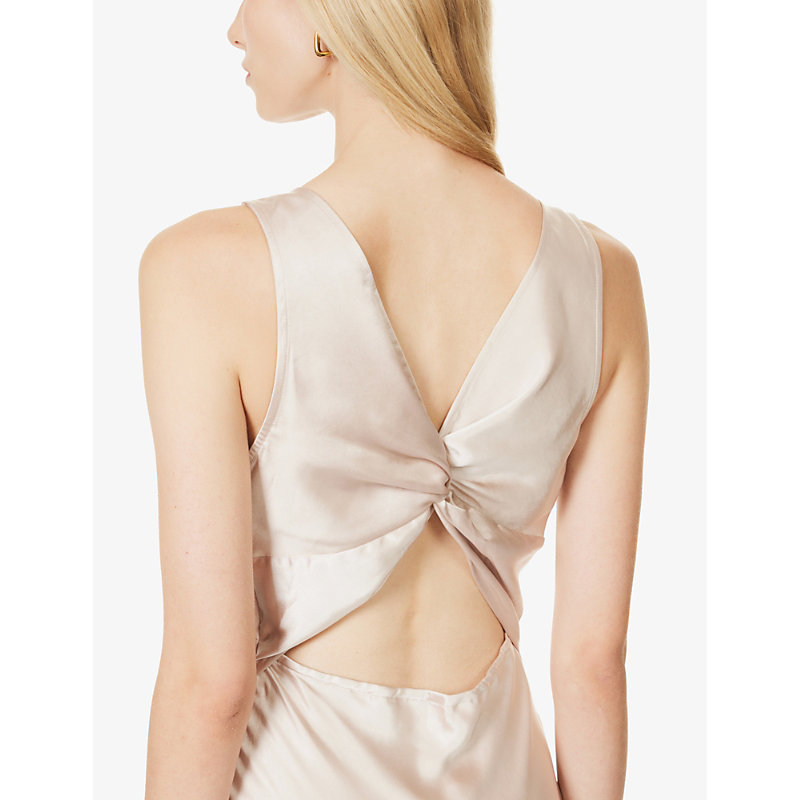 Womens Oyster Twist-back V-neck Satin Maxi Dress