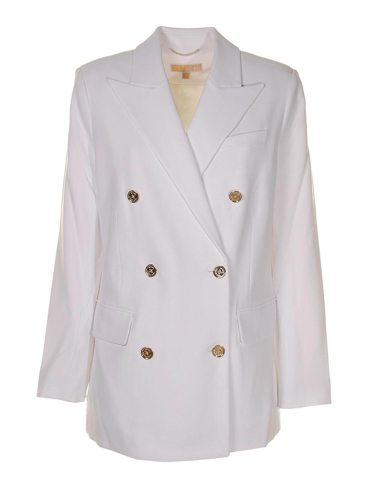 Double-breasted white crepe blazer