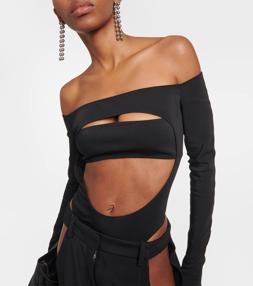 Mugler Circle off-shoulder cutout bodysuit