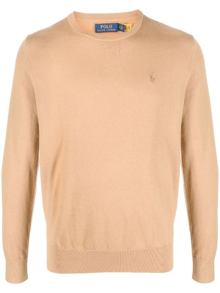 Embroidered-logo cotton-cashmere blend jumper - Neutrals