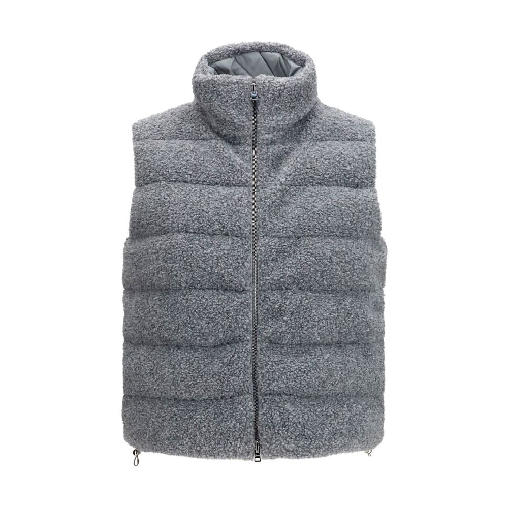 Quilted Shearling Vest — Gray