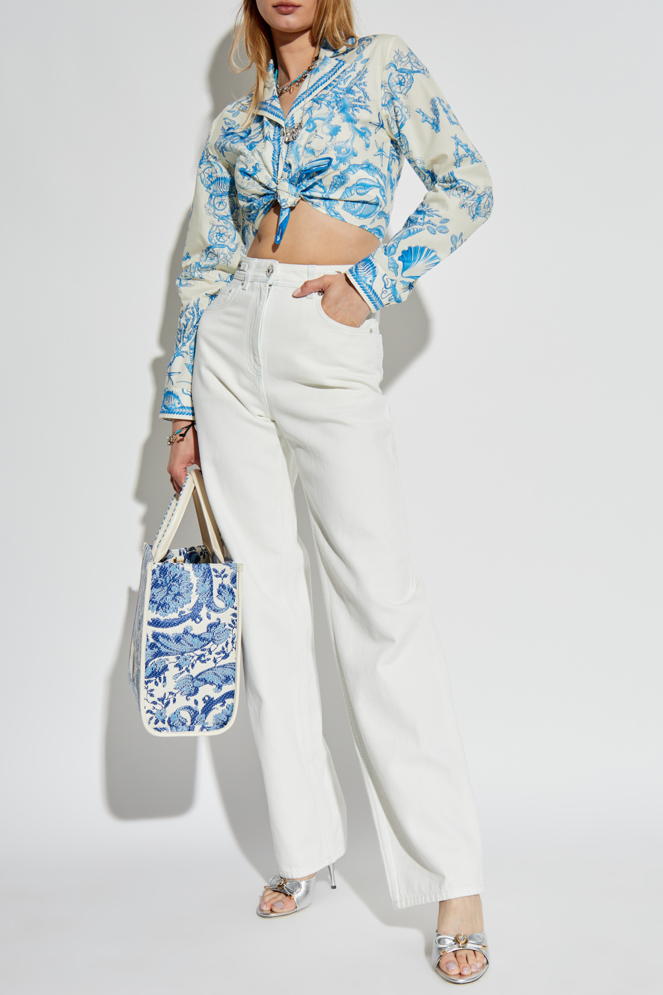 Versace Top With `Coral Theatre Allover` Print, Women's, Blue