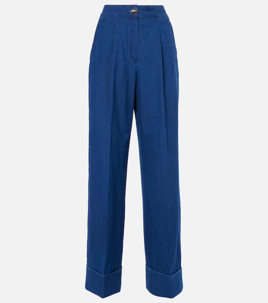 High-rise pleated wide-leg jeans