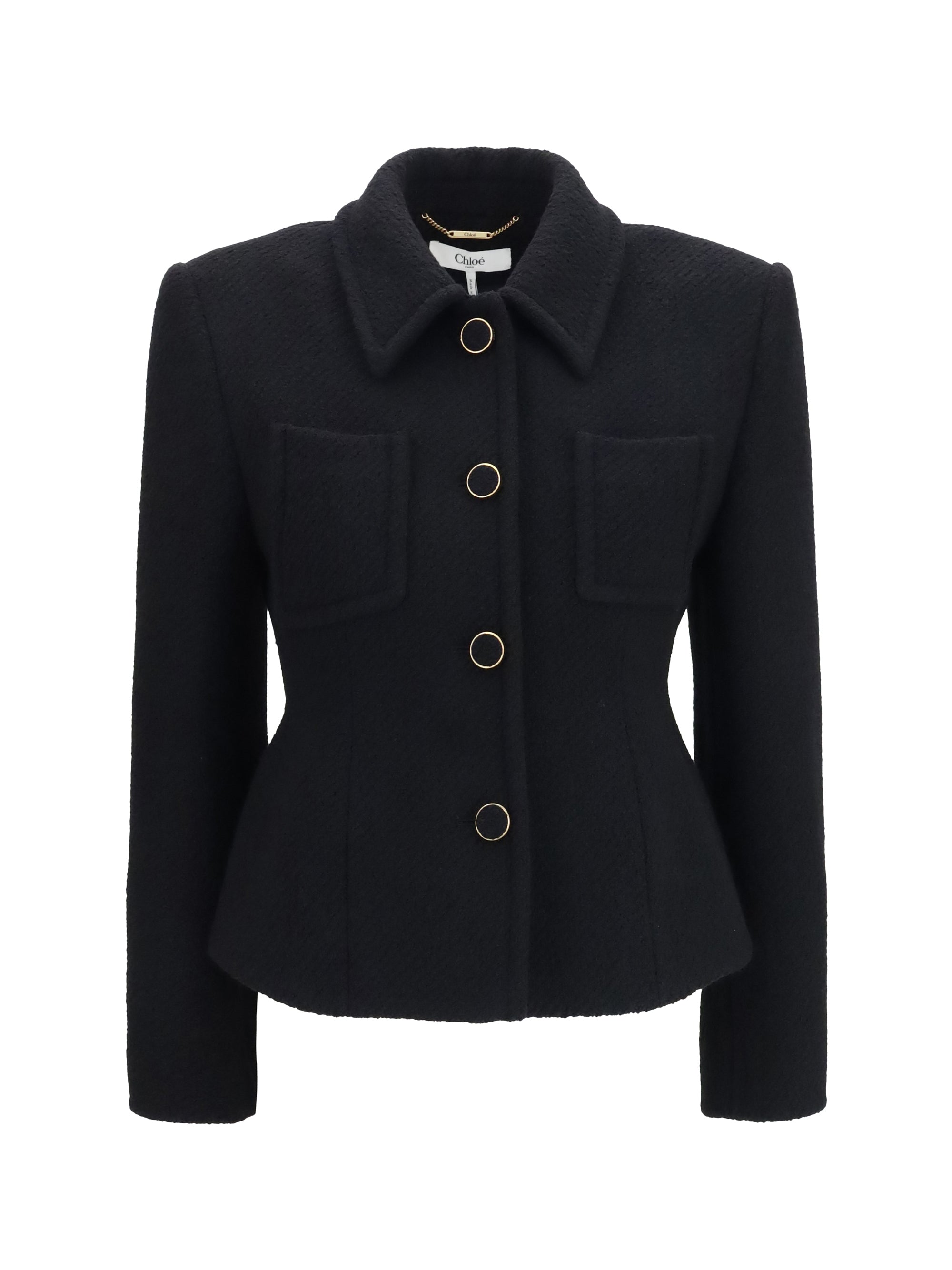 Cropped Single-Breasted Tweed Blazer — Black