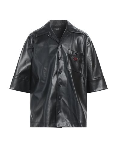 Man Shirt Black Size 15 Polyurethane, Polyester