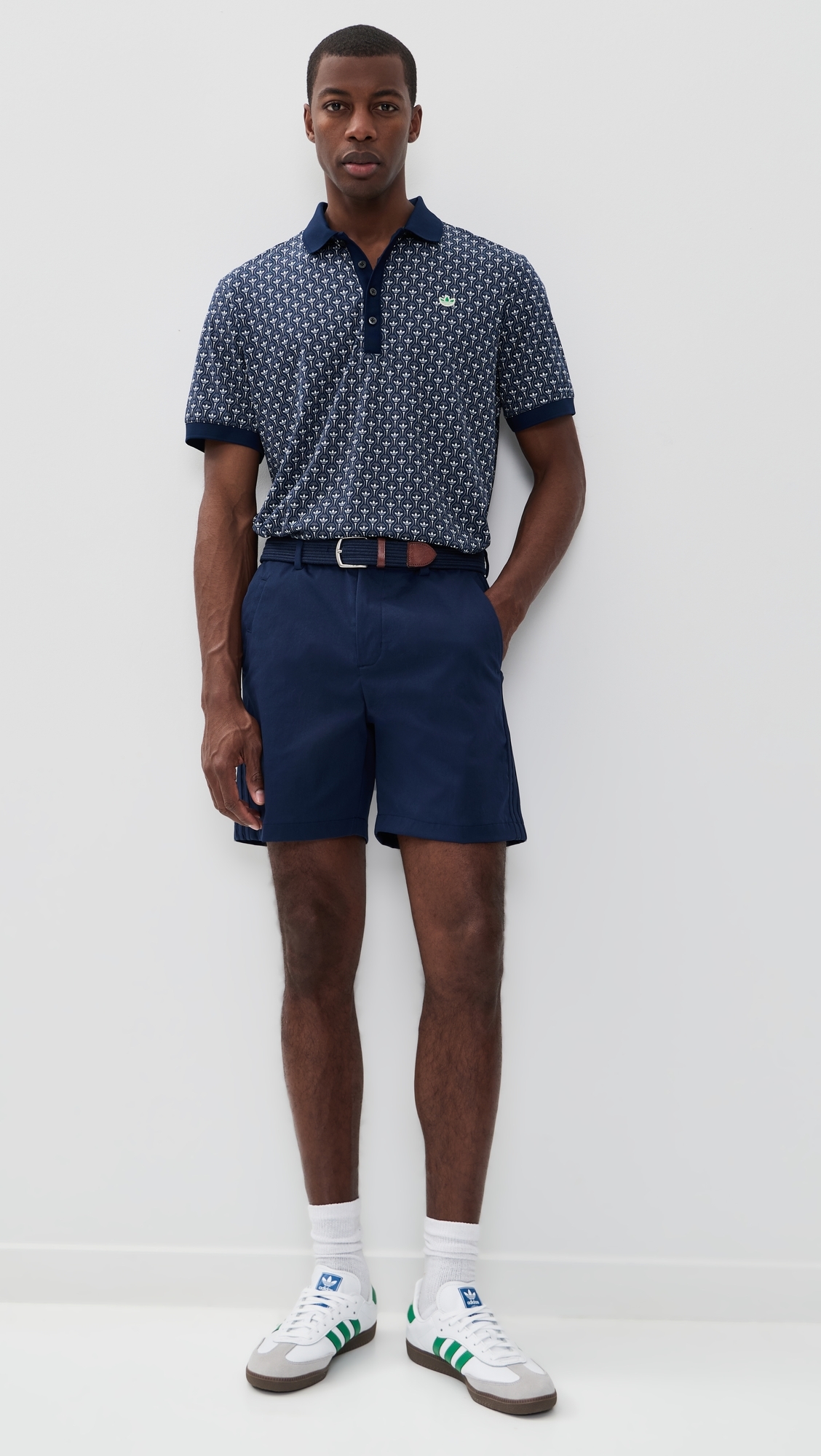 Originals All Over Trefoil Polo Night Indigo/Chalk White