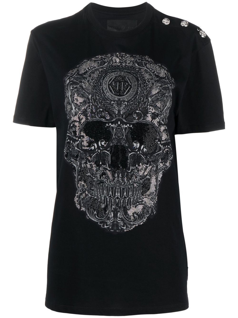 Skull-baroque print T-shirt - Black