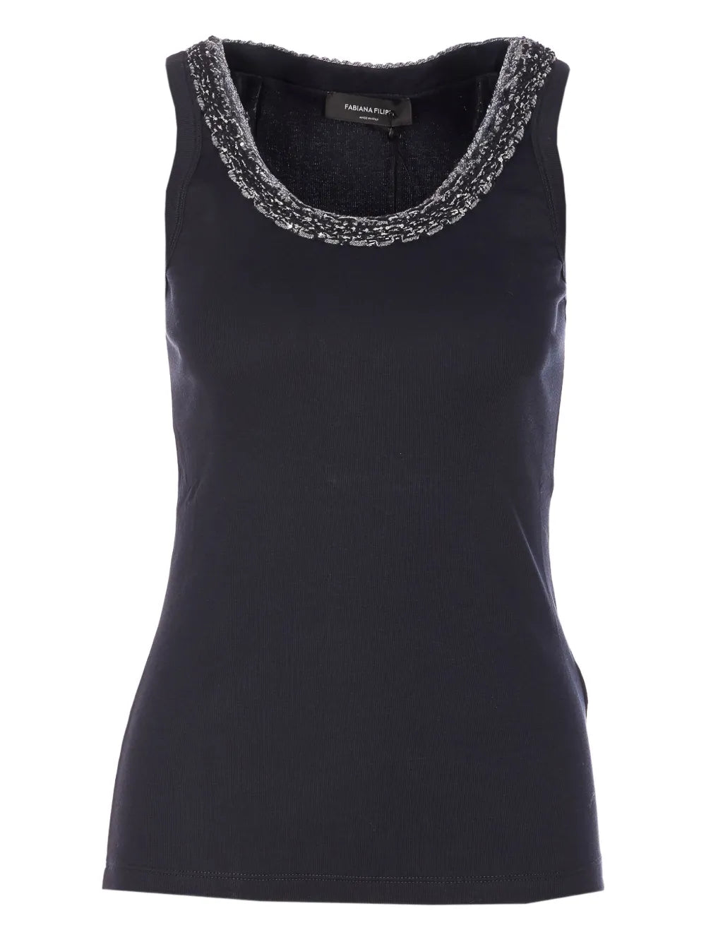 Embellished-Trim Tank Top — Black