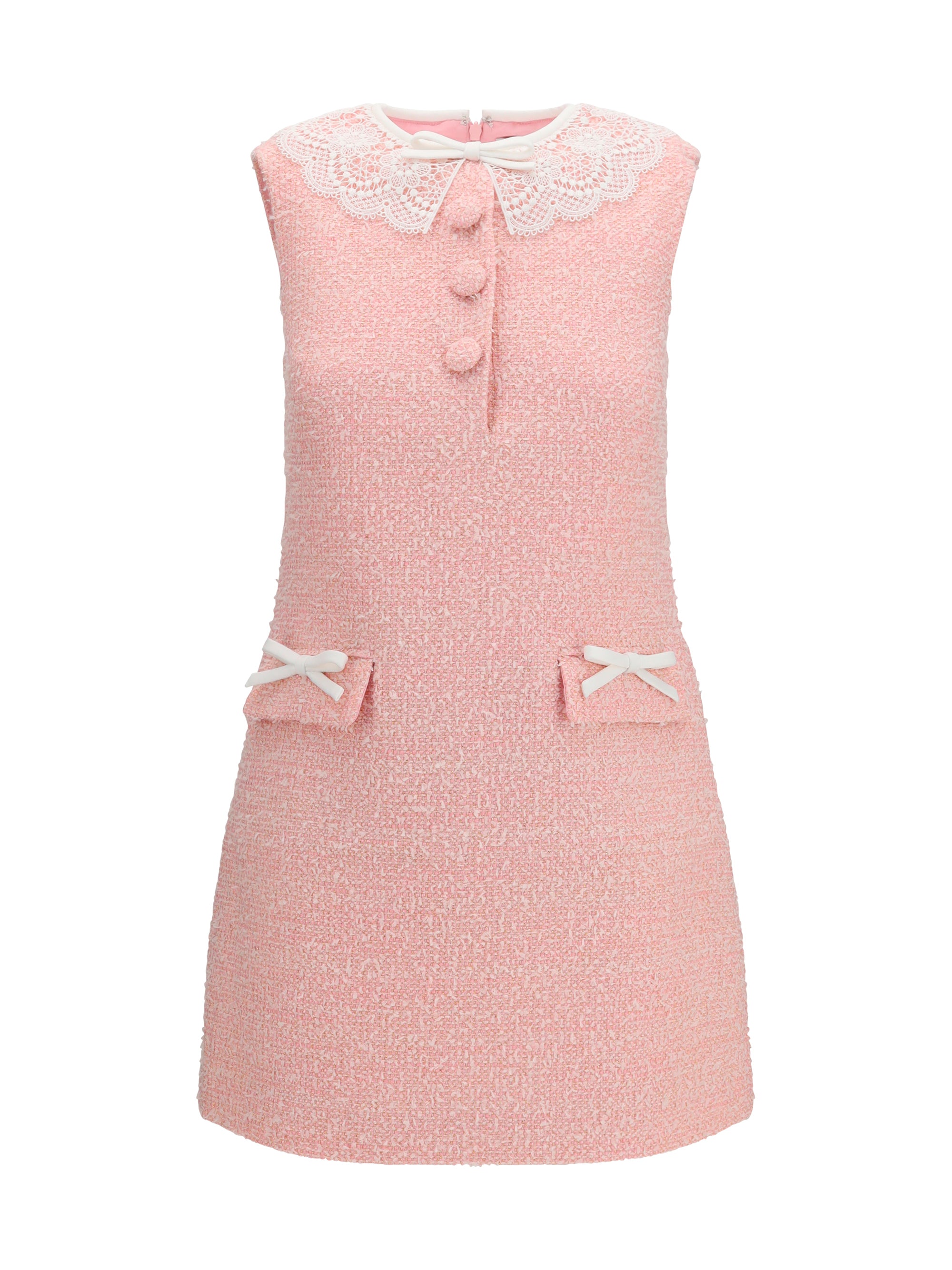 Bouclé with Lace Collar Dress — Pink