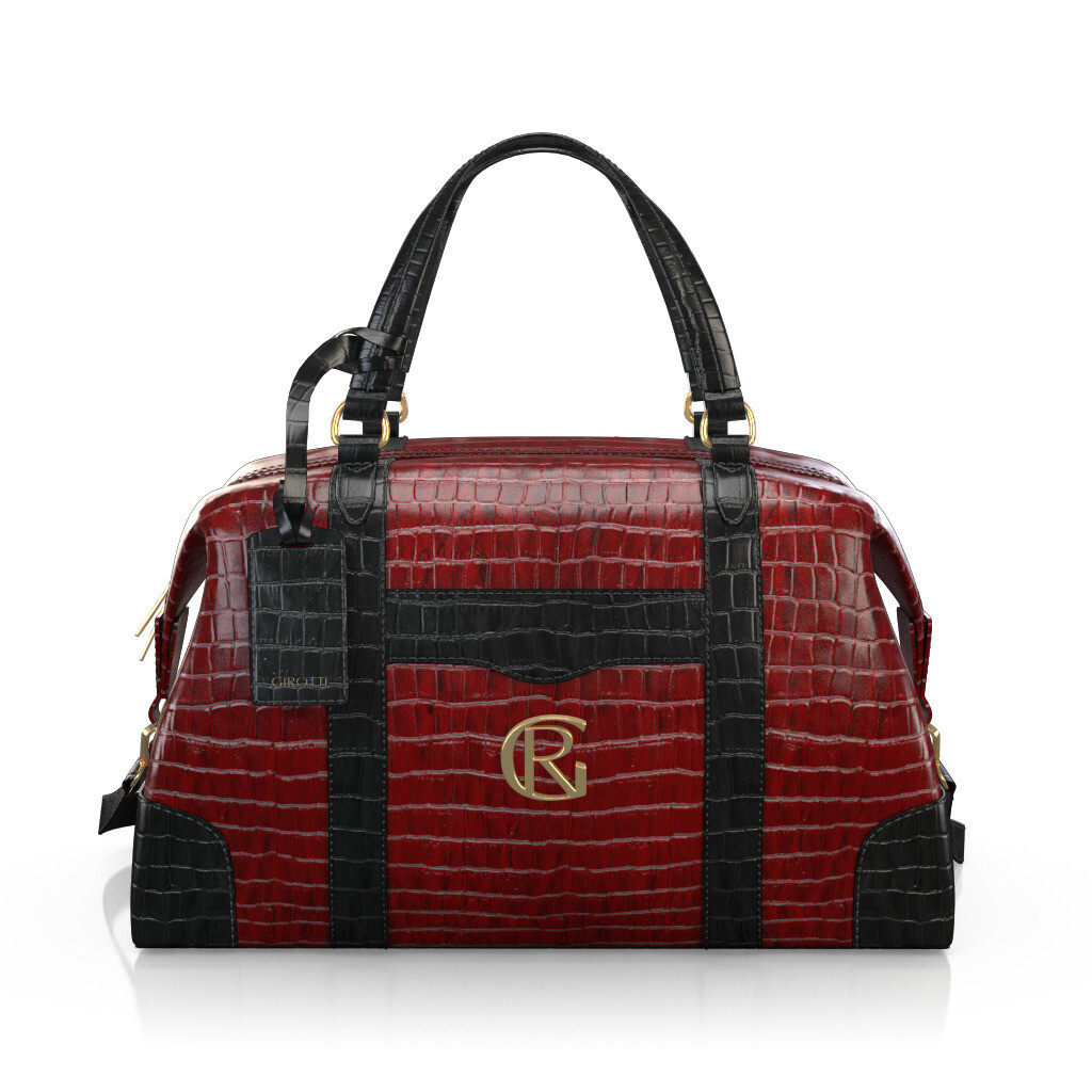 Custom Women's Duffle Bag - Burgundy Red Stamped leather - GIROTTI