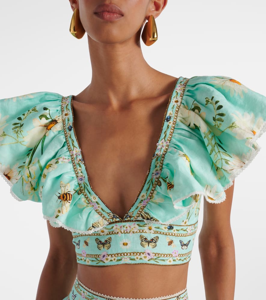 Floral Freefall linen crop top