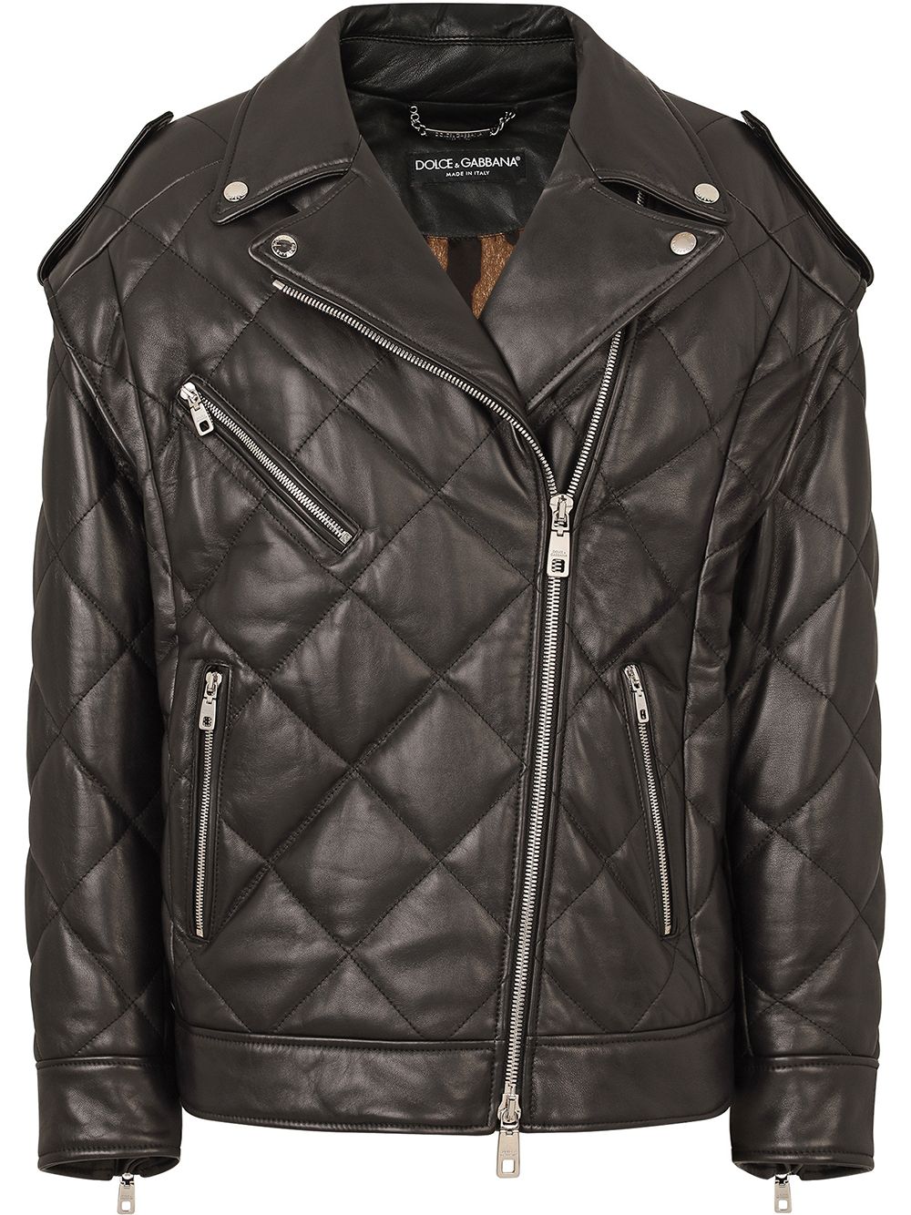 Quilted zip-fastening biker jacket - Black