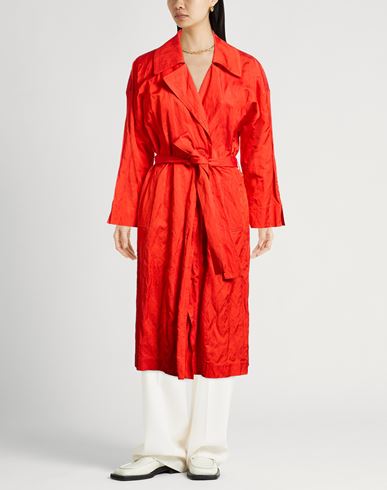 Woman Overcoat & Trench Coat Red Size 4 Viscose, Cotton, Metal